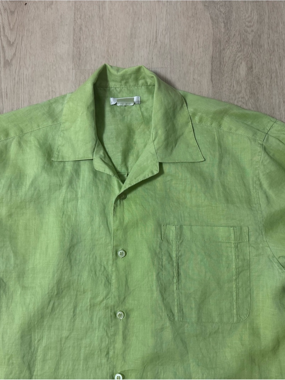 Men's Casual Short-Sleeve Linen Shirt in Light Green - Picture 4 of 6